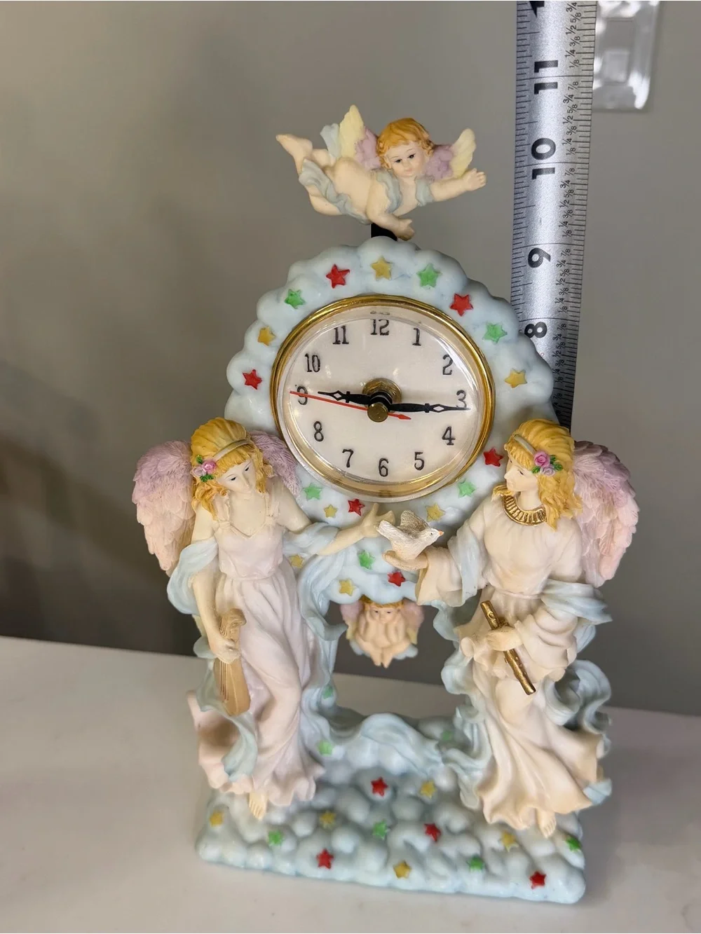 Vintage Angelic Ceramic like Mantel Clock - Pastel Multi-Color